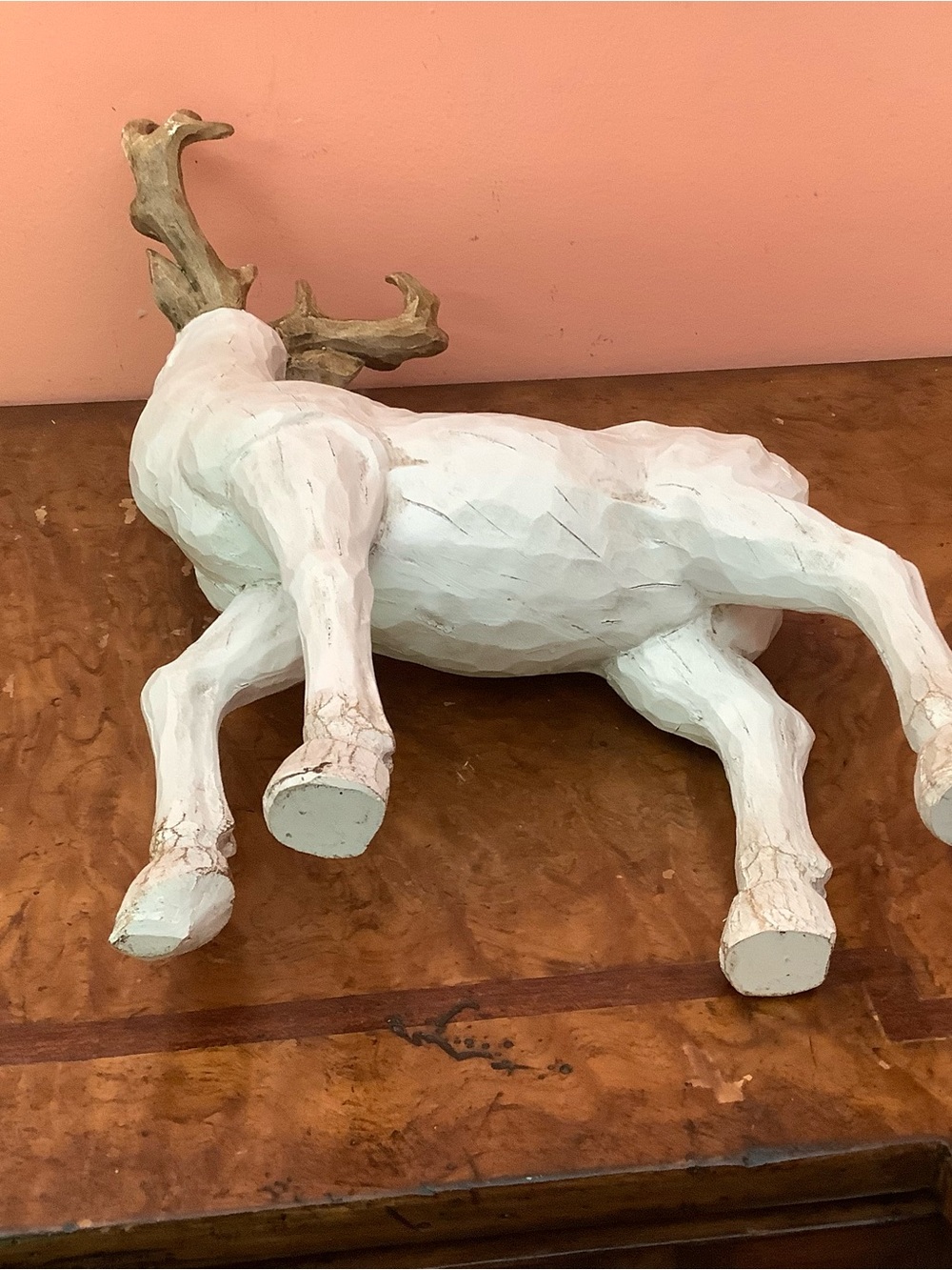 Vintage Faux Wood Carved White Deer Figurine Stag Reindeer Rustic Christmas 14” - Picture 7 of 13